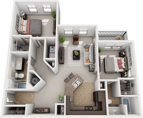 Floor plan for 2 beds, 2 baths, 1148 sqft